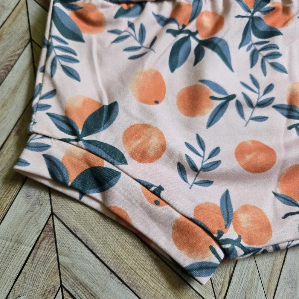 Baby Girl Peach Print Bloomer Set Ruffle Eyelet Tunic Top & Summer Shorts 9-12M
